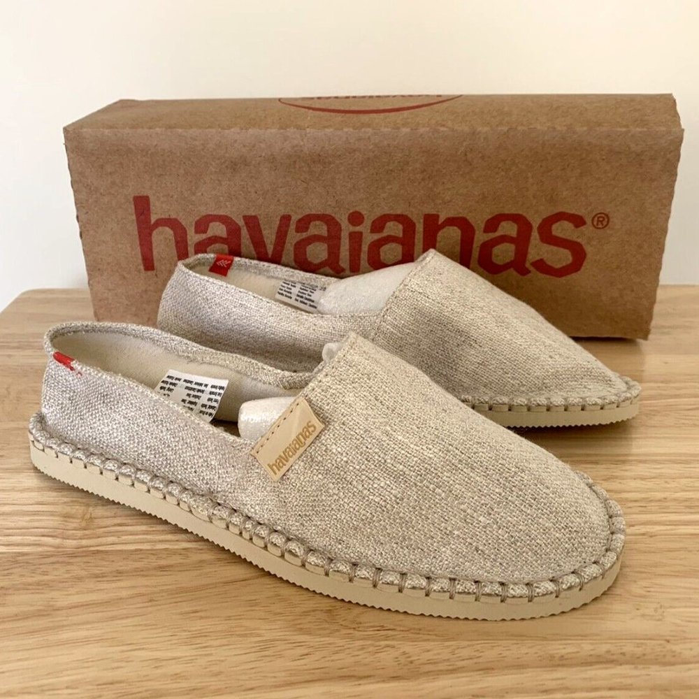 Havaianas Espadrilles Canvas Shoes Size 4 Beige New Slip On Beach. - Picture 4 of 4